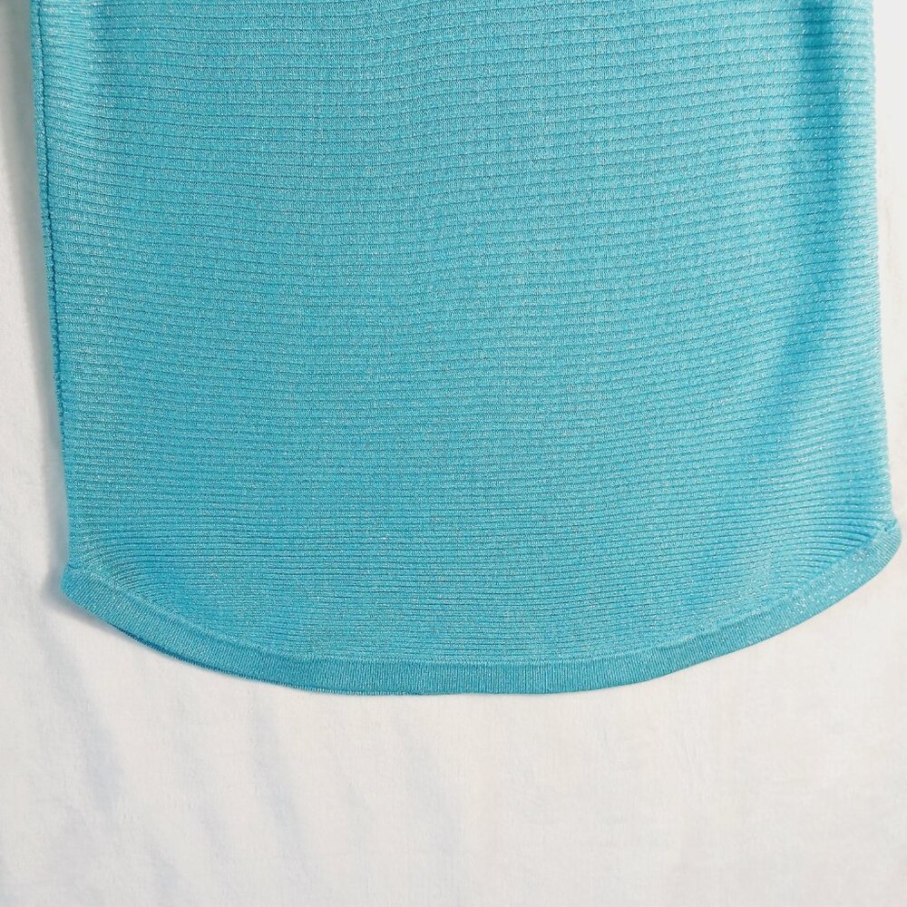 Chico's, Turquoise Blue, Sparkle, Ribbed Knit Top with 3/4 Sleeves, Size Small - Picture 7 of 12